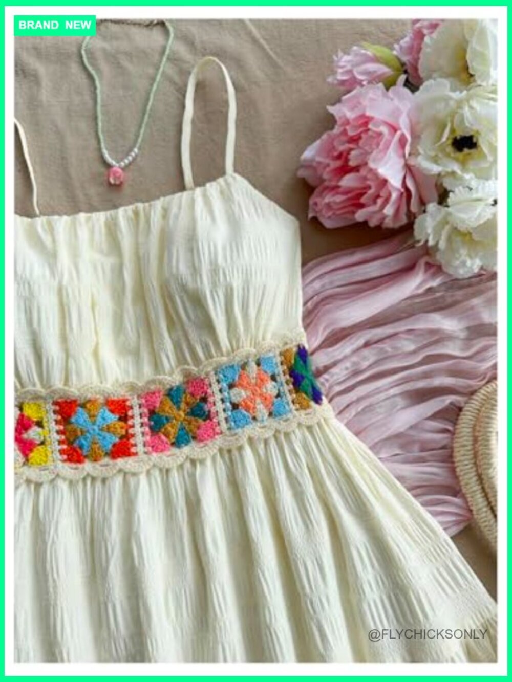 Floral Boho Mini Dress Spaghetti Strap Shirred Flowy A Line - Picture 5 of 6